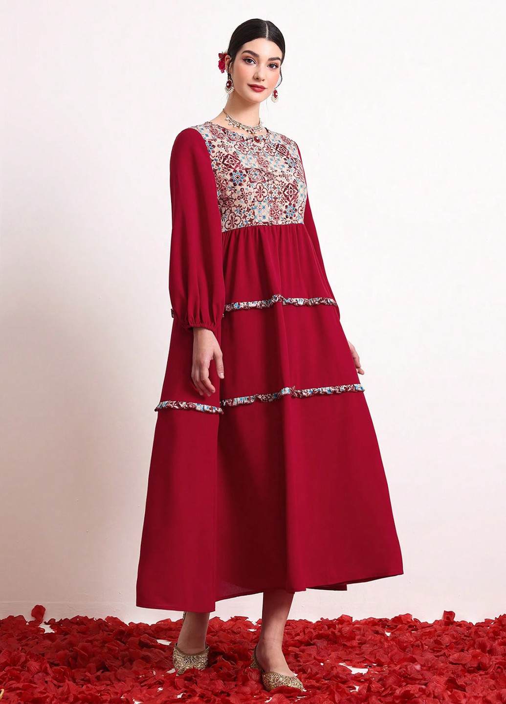 Темно-червона кежуал сукня SHEIN колор блок