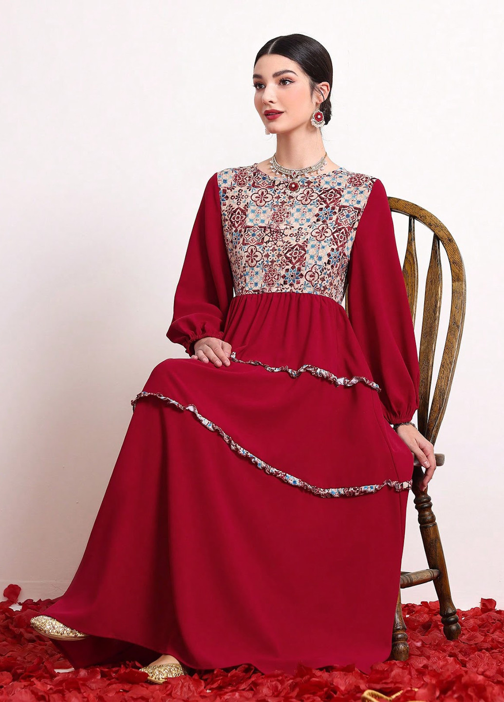 Темно-червона кежуал сукня SHEIN колор блок