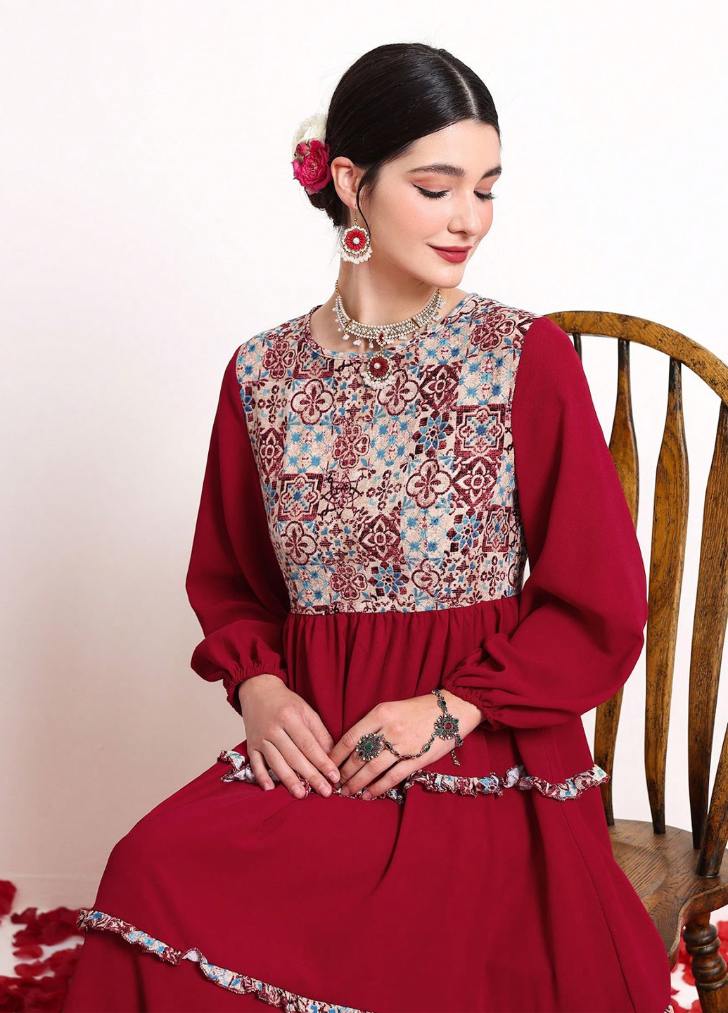 Темно-червона кежуал сукня SHEIN колор блок