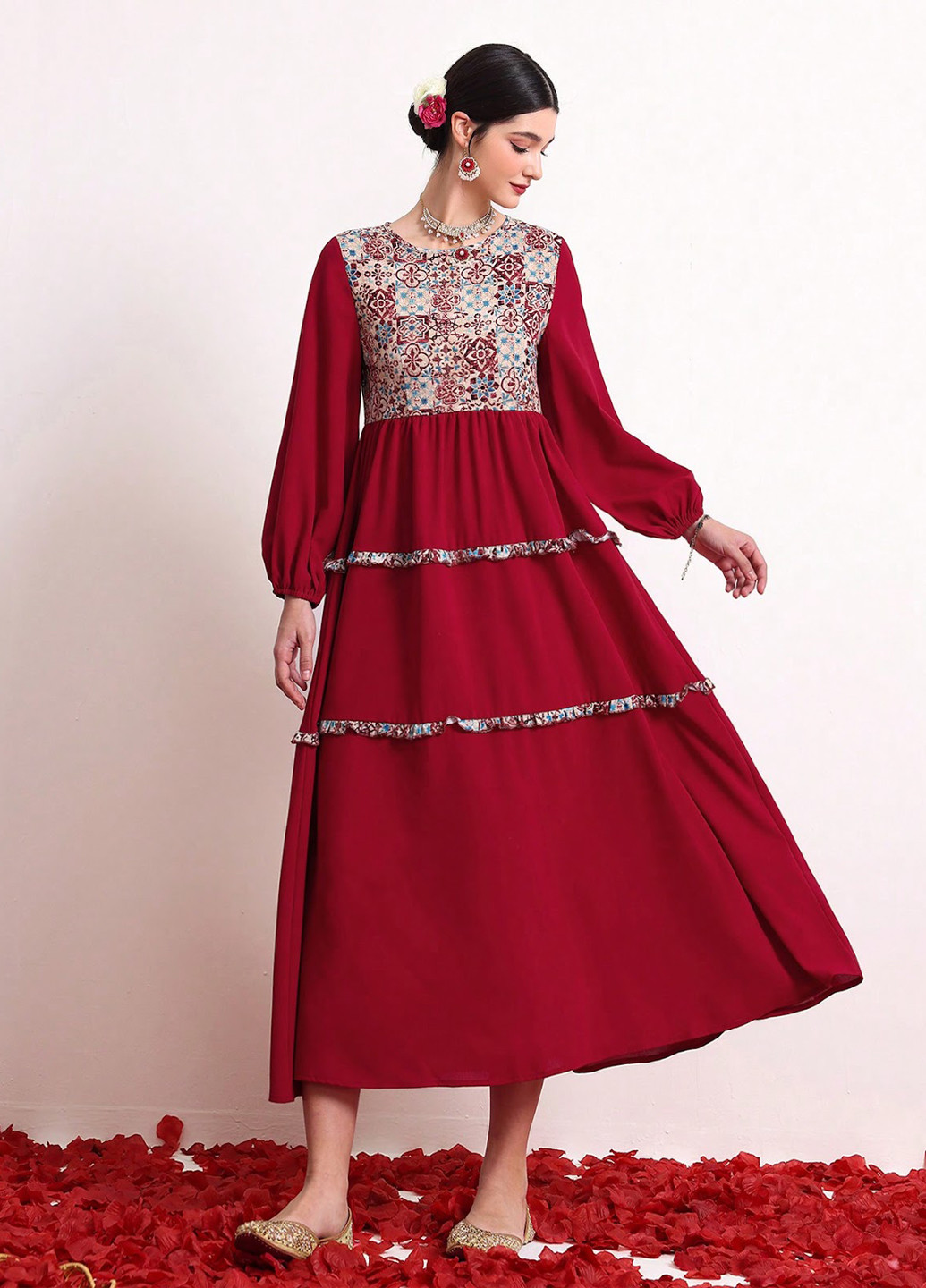 Темно-червона кежуал сукня SHEIN колор блок