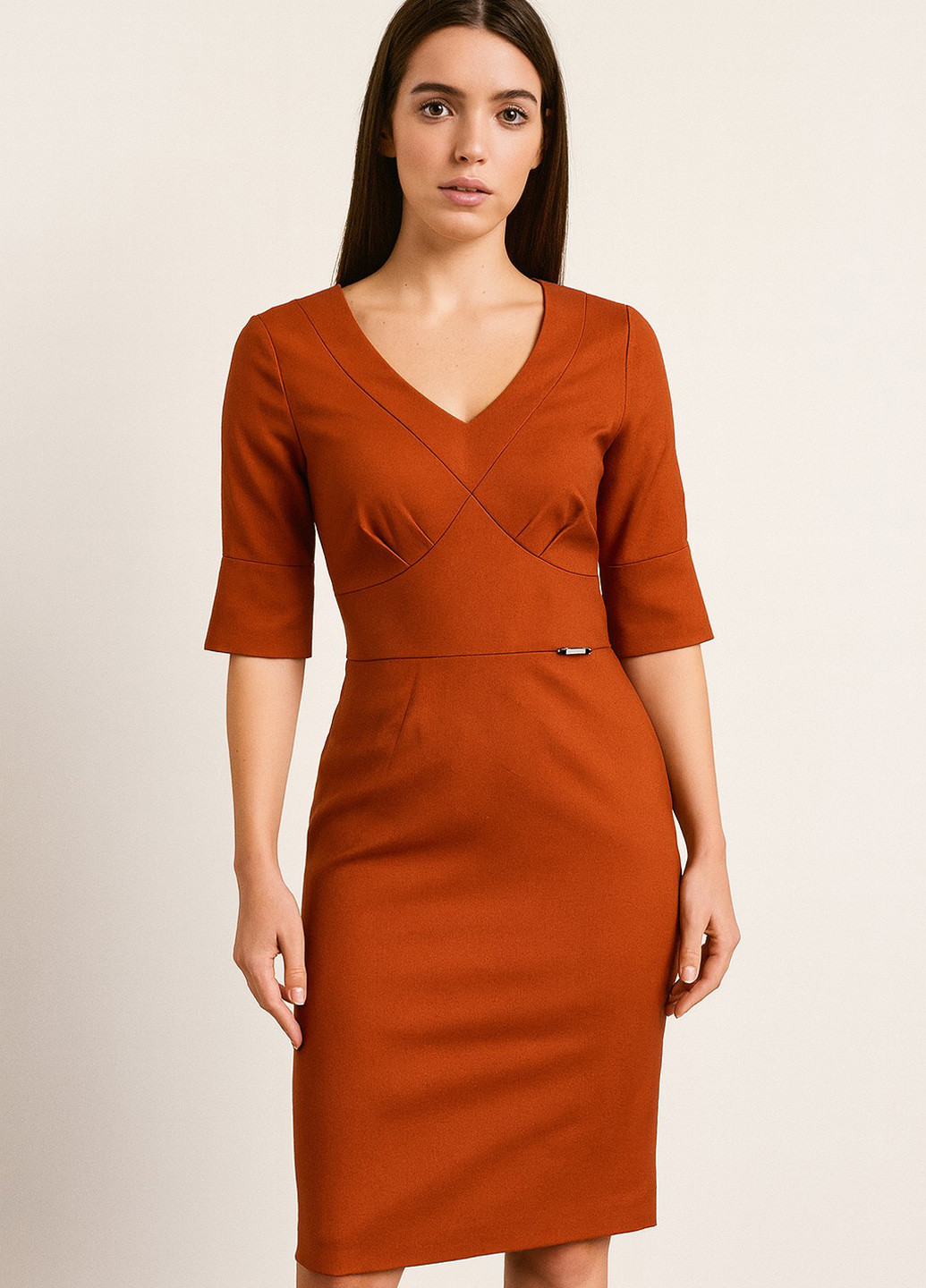 Терракотовое кэжуал платье футляр Sassofono однотонное