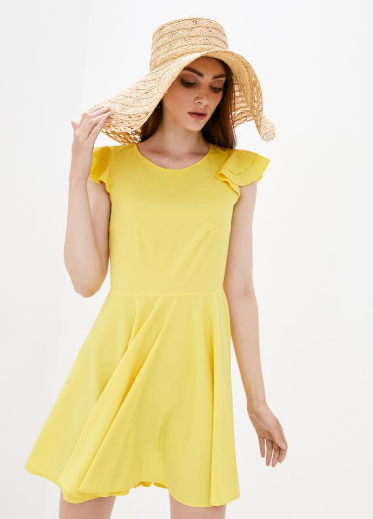 Жовтий кежуал жіноче плаття з воланами подіум impal Podium однотонна
