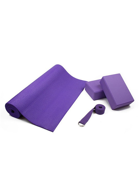 Набор для йоги фиолетовый - коврик для йоги (каремат, мат для фитнеса), два блока (кирпича) и ремень для йоги (лямка) EasyFit (241229812)