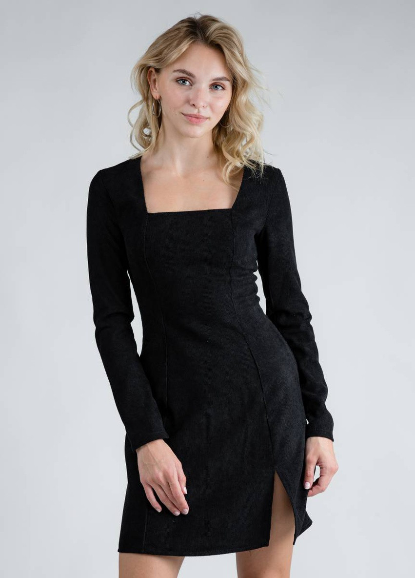 Черное кэжуал платье длины мини с разрезом romashka Ромашка однотонное