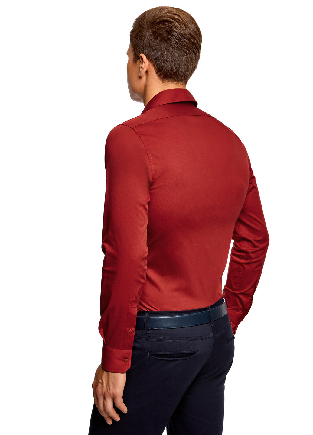 Красная кэжуал рубашка однотонная Oodji с длинным рукавом