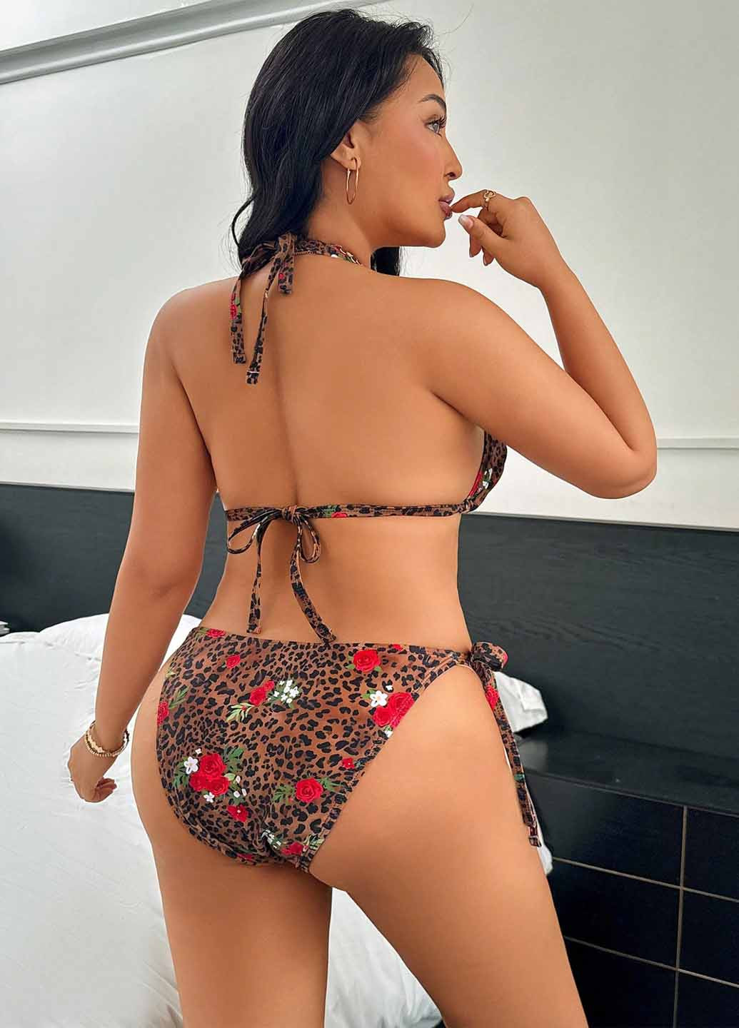 Коричневые купальные трусики леопардовый SHEIN