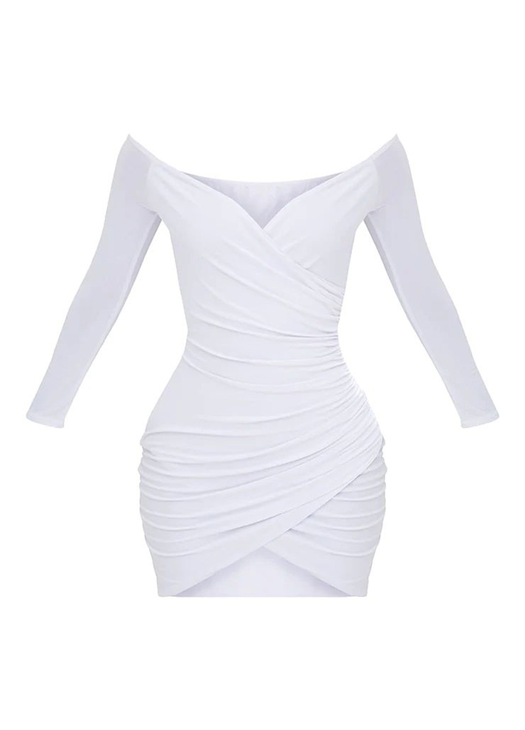 Белое коктейльное платье с открытыми плечами PrettyLittleThing однотонное
