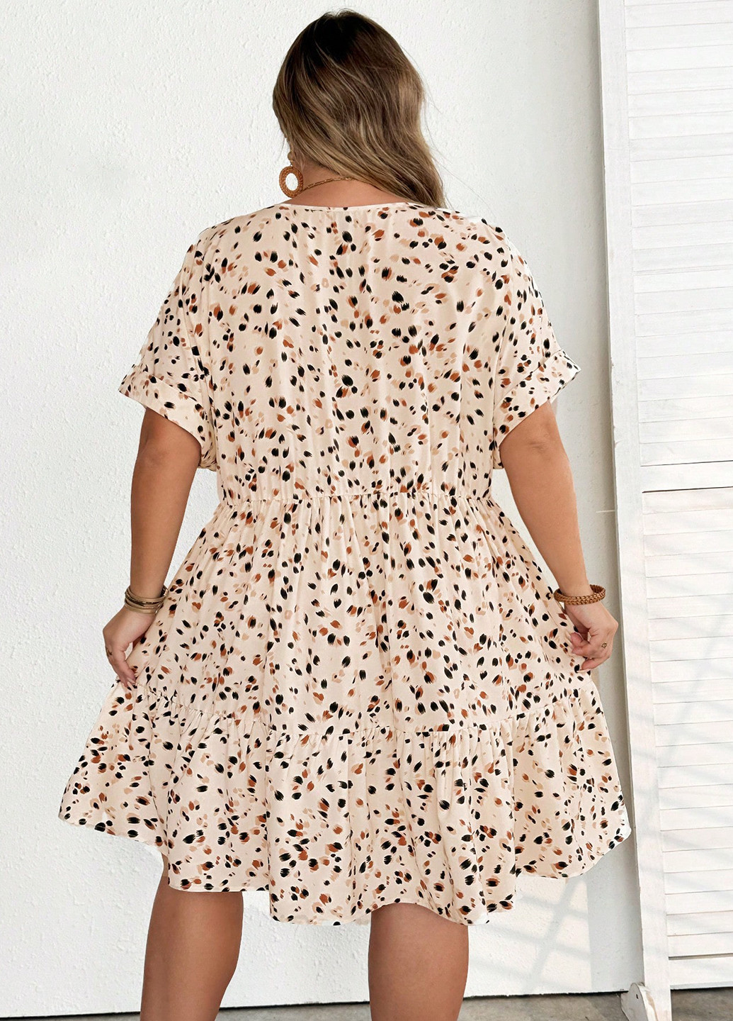 Бежевое кэжуал платье а-силуэт SHEIN с рисунком