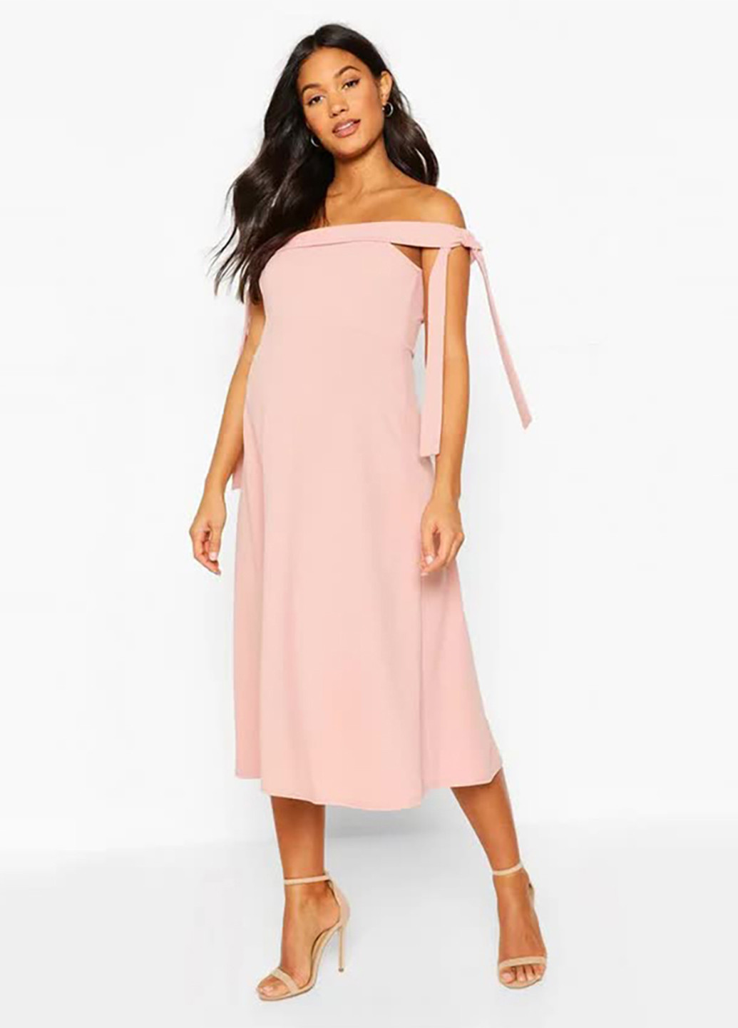 Розовое кэжуал платье для беременных с открытыми плечами, клеш Boohoo однотонное