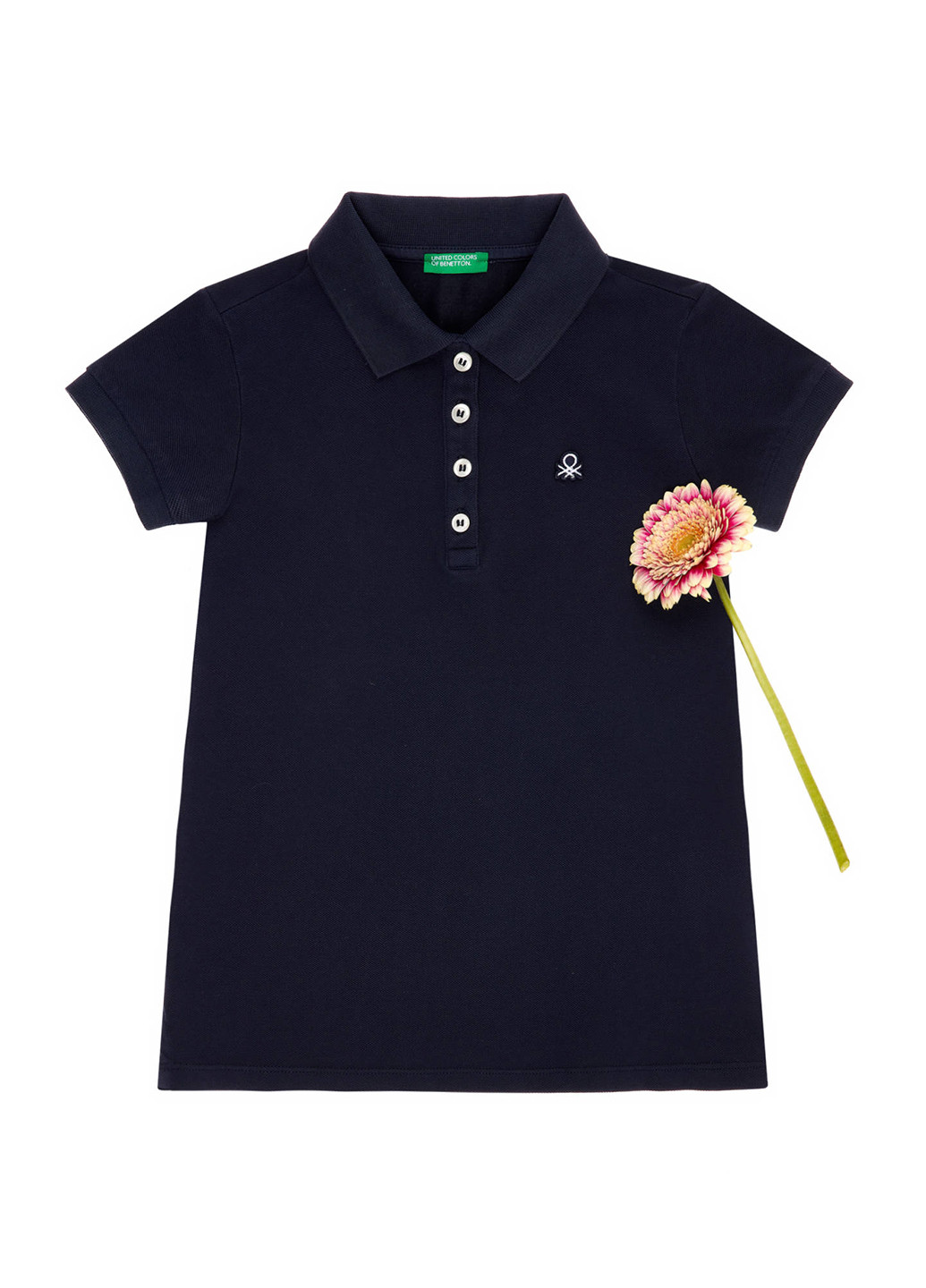 Черная детская футболка-поло для девочки United Colors of Benetton однотонная