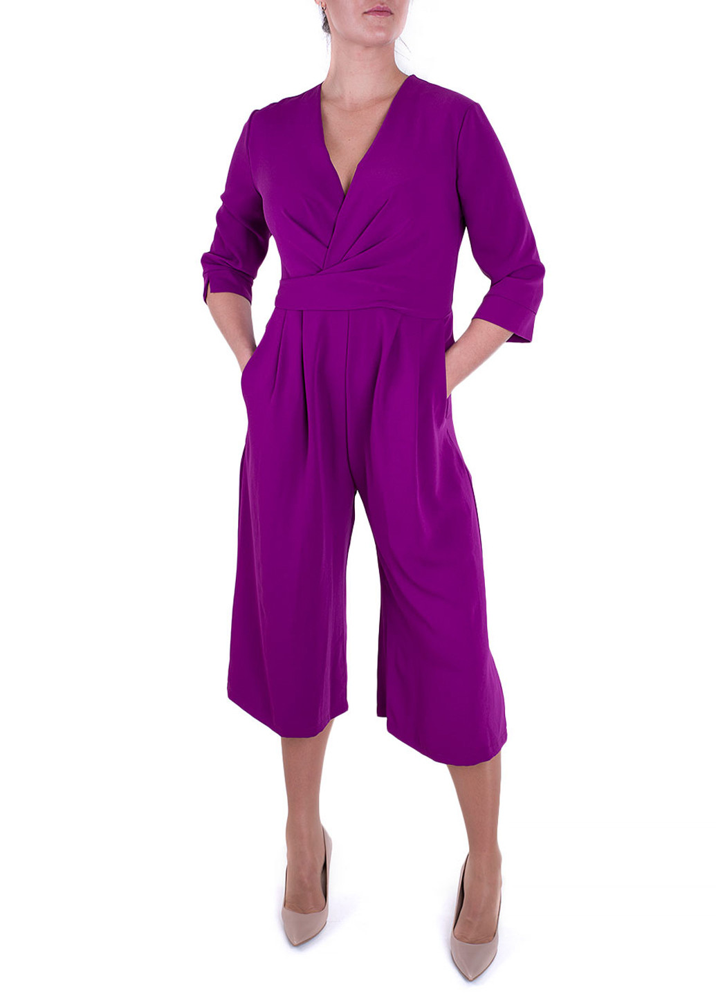 Комбинезон Miss Miss комбинезон-брюки однотонный фиолетовый кэжуал полиэстер
