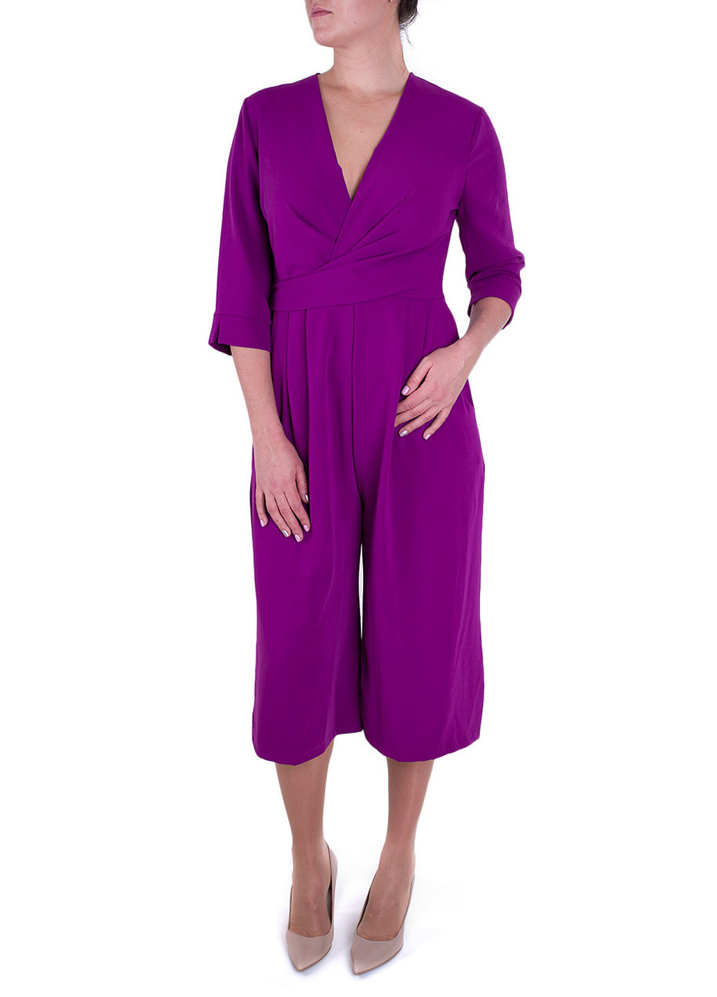 Комбинезон Miss Miss комбинезон-брюки однотонный фиолетовый кэжуал полиэстер