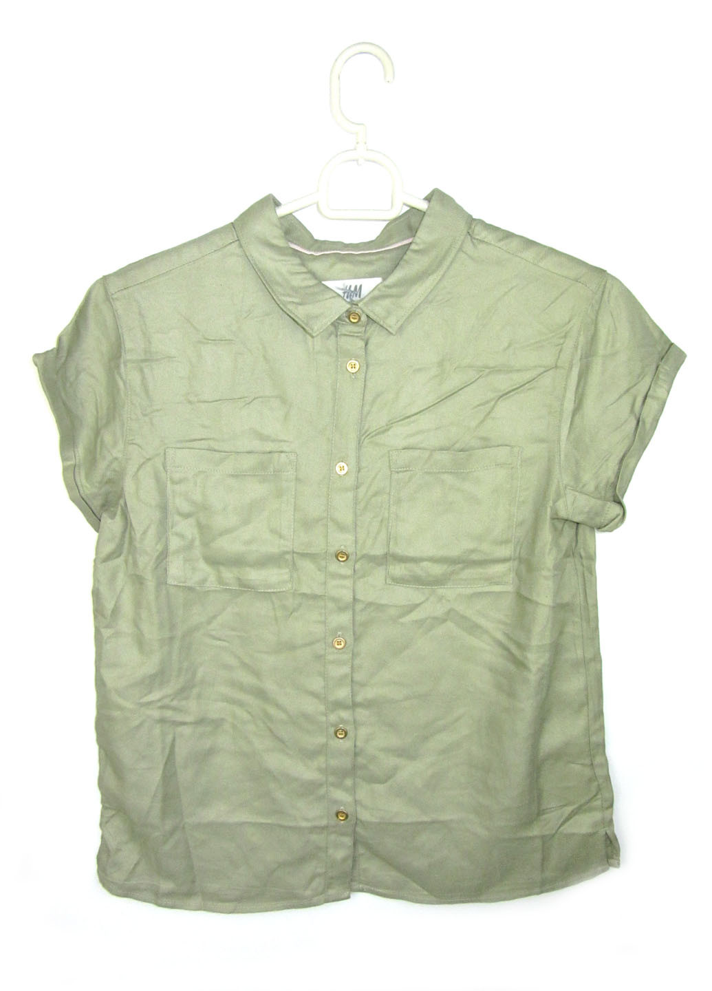 Блуза H&M з коротким рукавом хакі кежуал