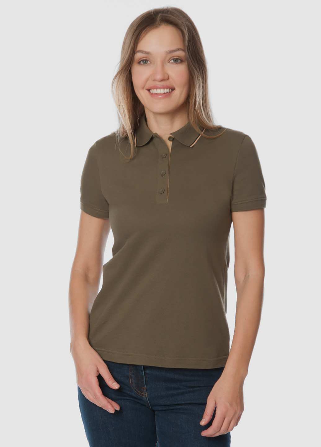 Оливковая (хаки) женская футболка-поло женское Arber однотонная