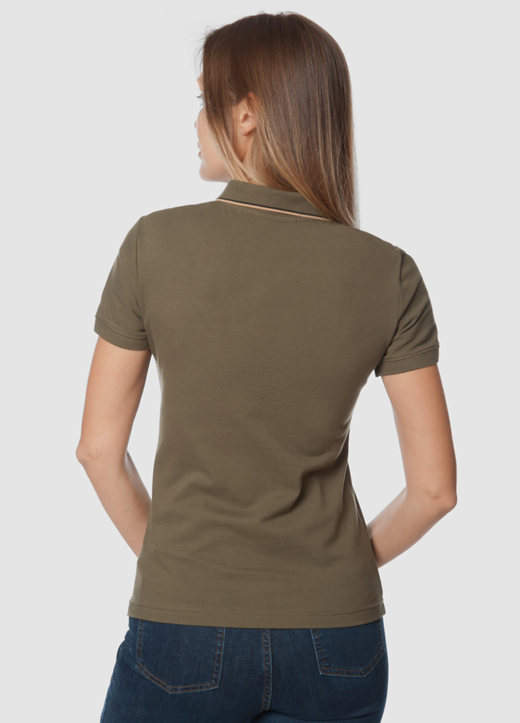Оливковая (хаки) женская футболка-поло женское Arber однотонная