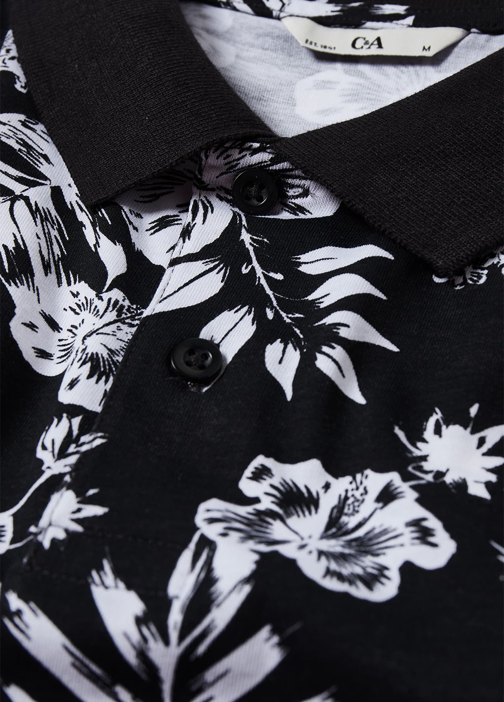 Черно-белая футболка-поло для мужчин C&A с цветочным принтом