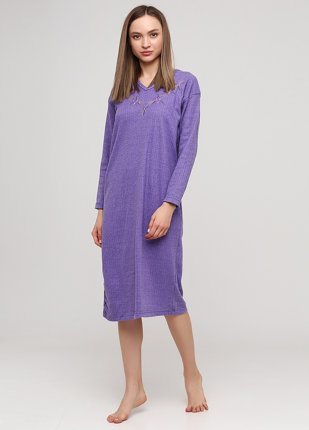 Ночная рубашка Rinda Pijama однотонная сиреневая домашняя хлопок