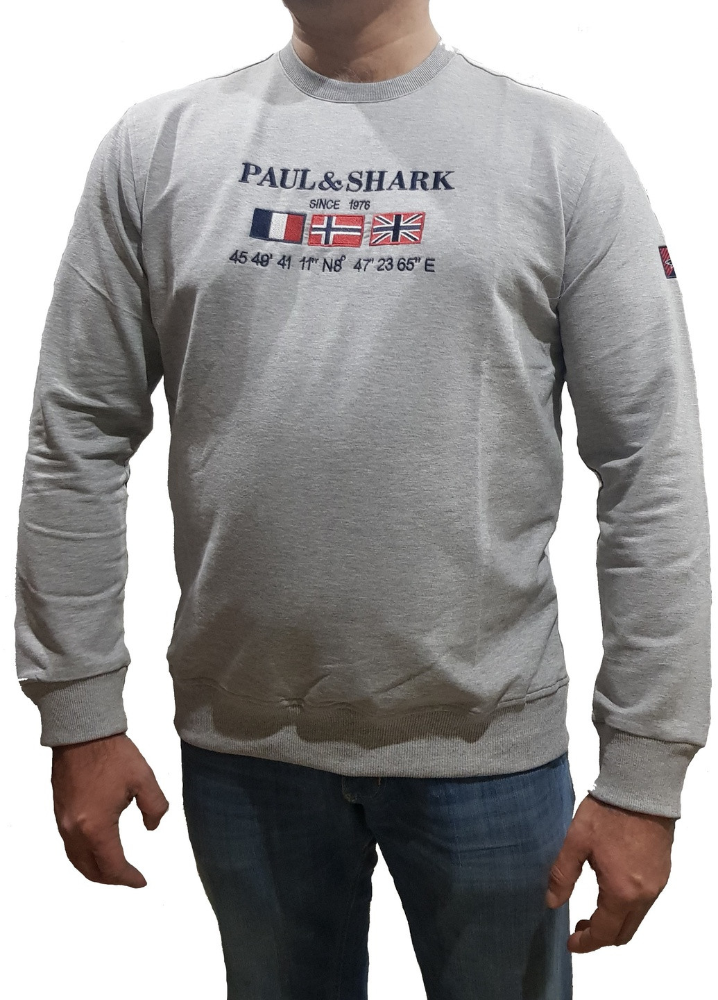 Серый демисезонный спортивный лонгслив Paul & Shark однотонный