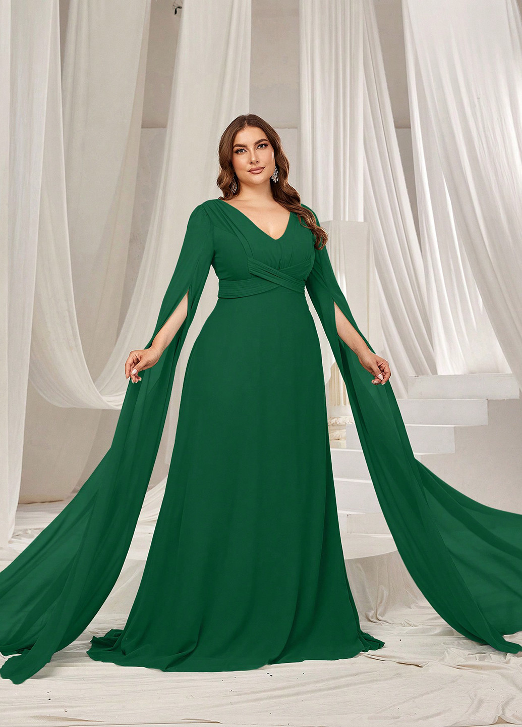 Темно-зелена святковий, вечірня сукня сукня-кейп, а-силует, з відкритою спиною SHEIN однотонна