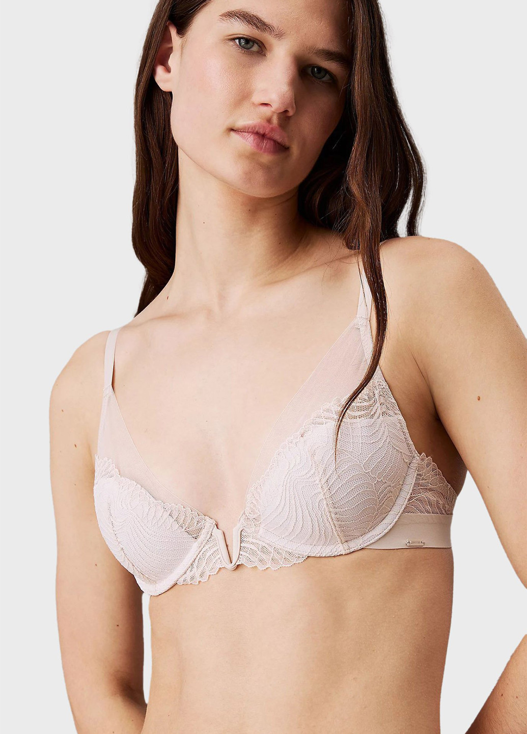 Светло-бежевый брасьер бюстгальтер Calvin Klein с косточками полиамид