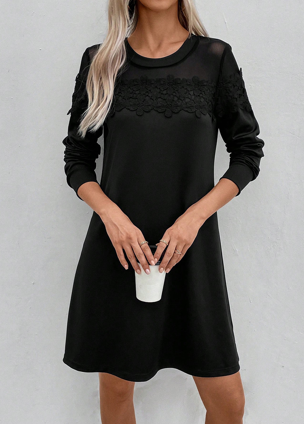 Черное кэжуал платье а-силуэт SHEIN однотонное