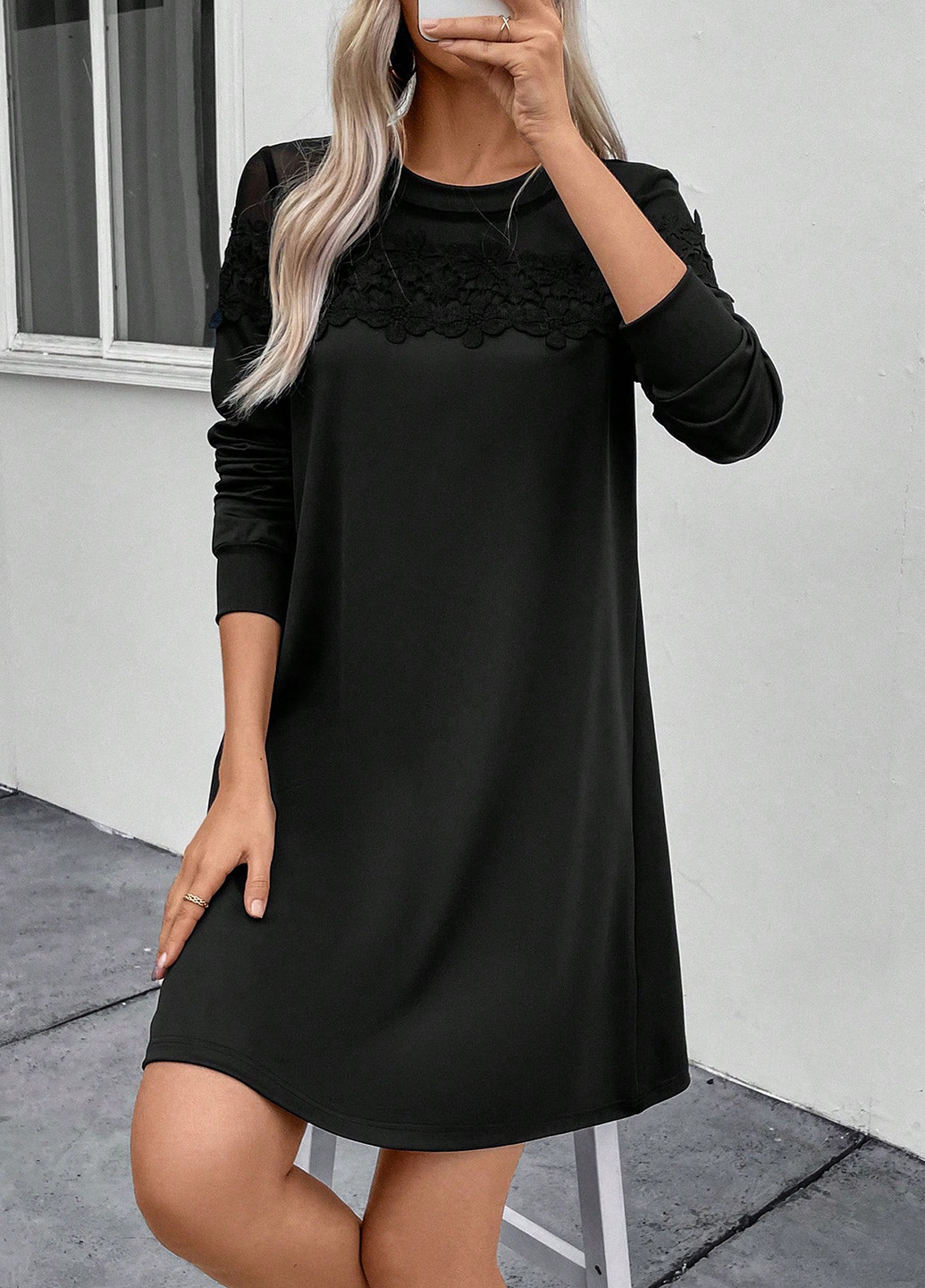 Черное кэжуал платье а-силуэт SHEIN однотонное