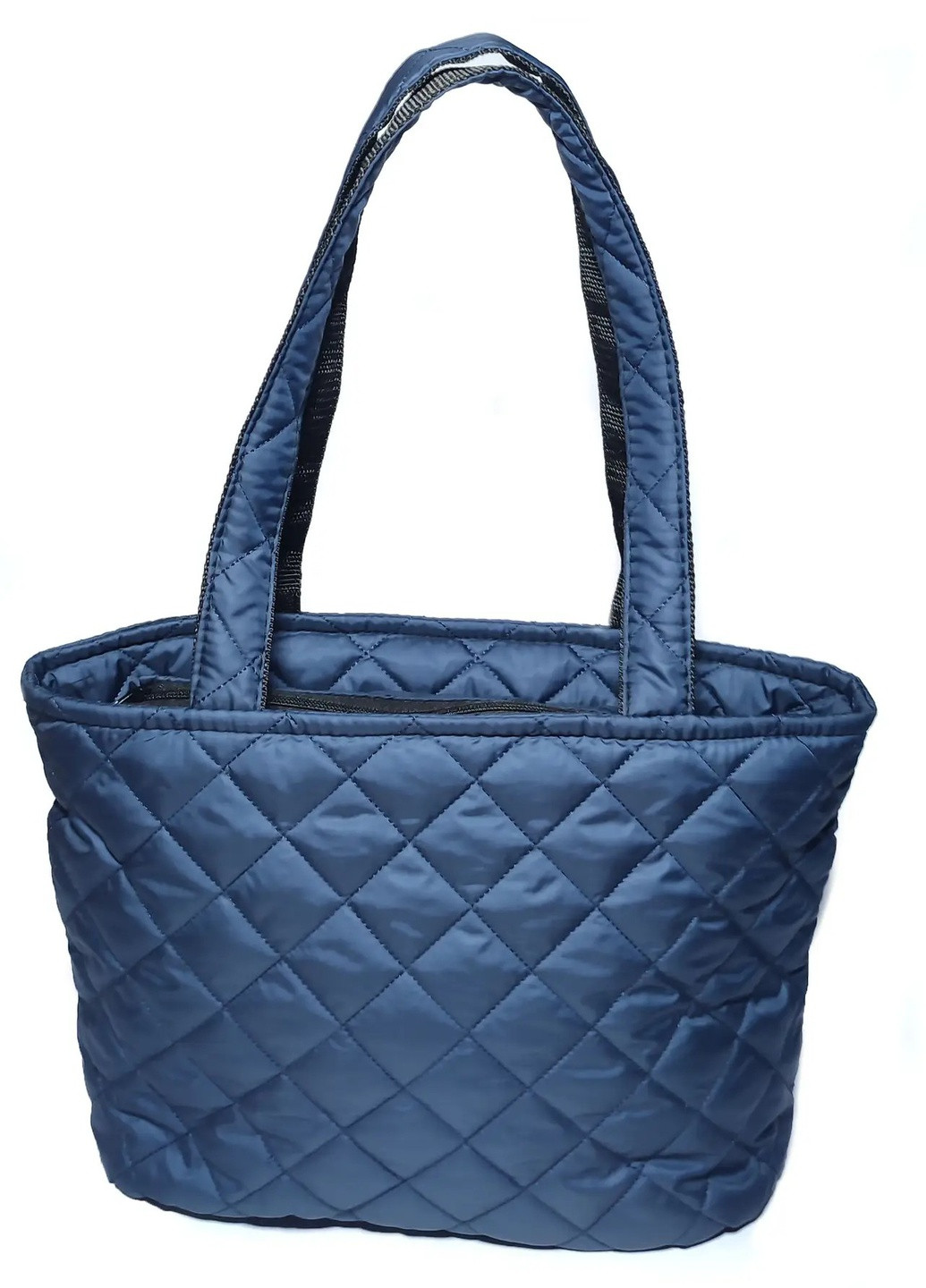 Дутая компактная синяя женская сумочка Корона шоппер однотонная синяя кэжуал