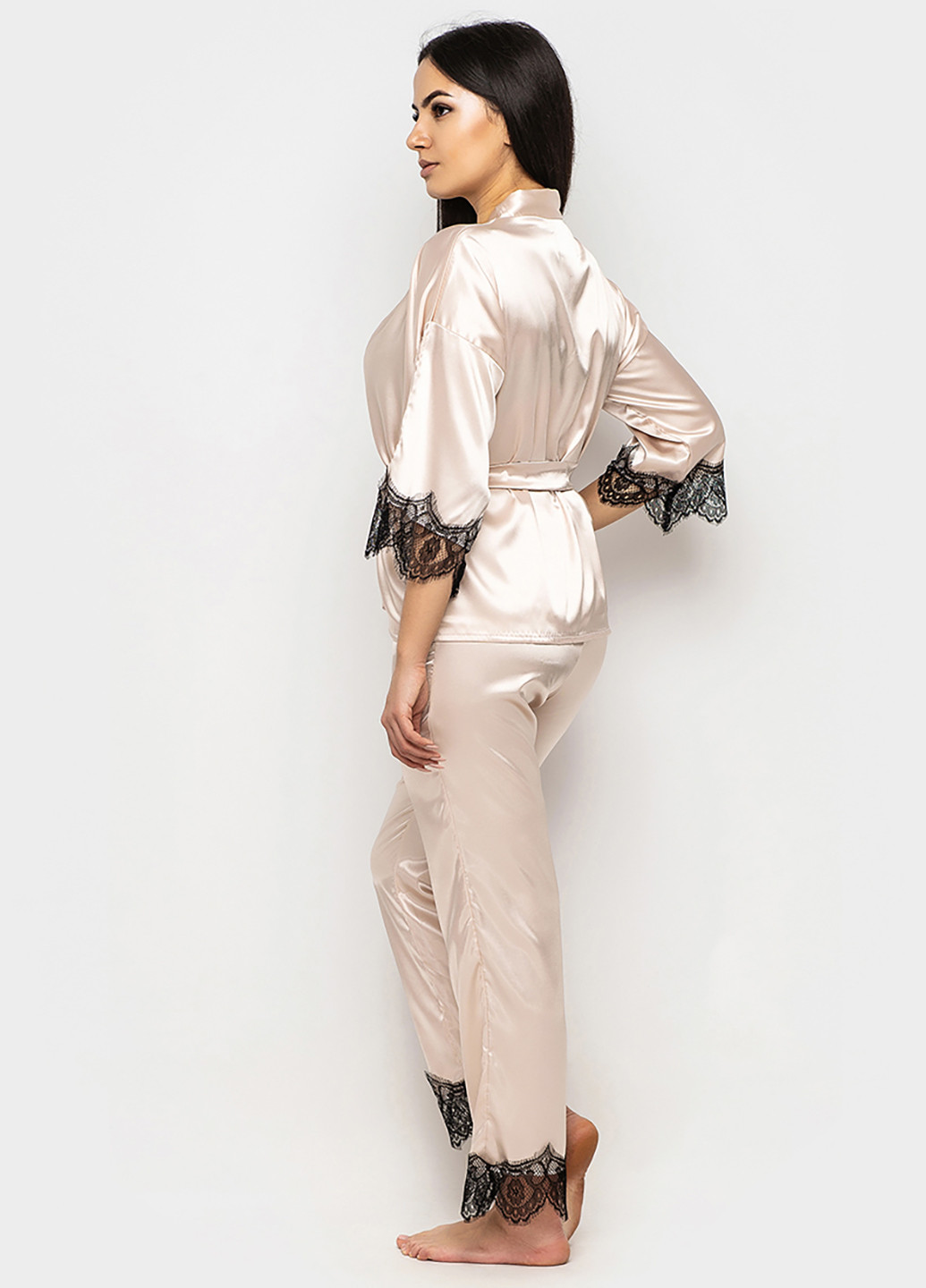 Светло-бежевый демисезонный комплект (блуза, брюки) Ghazel