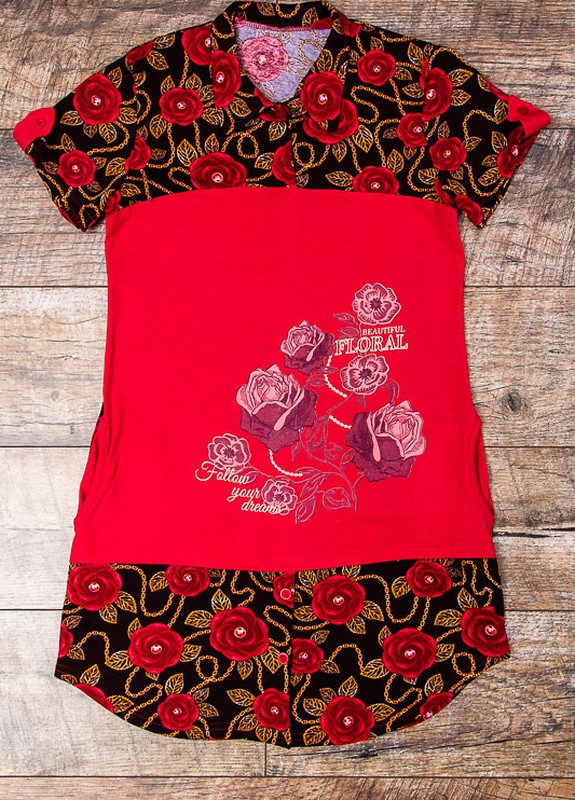 Туника-рубашка женская р. 46 Розы (красный) Носи Своє (-005-33-v11) Носи своє 8057 (256517268)