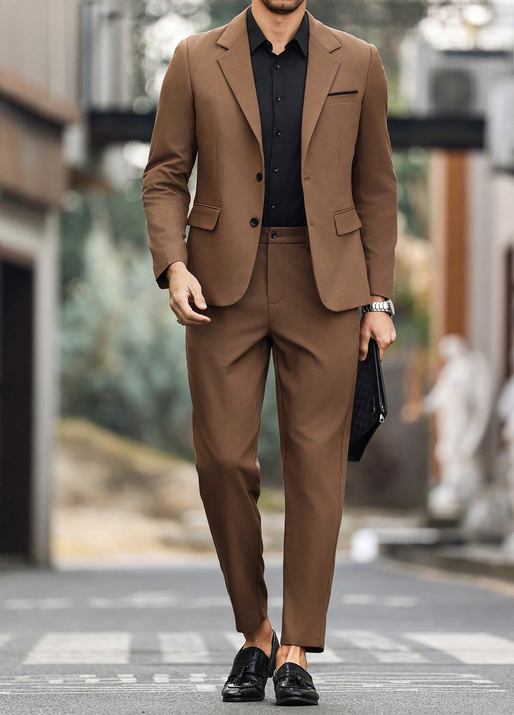 Коричневий демісезонний костюм (піджак, штани) брючний SHEIN