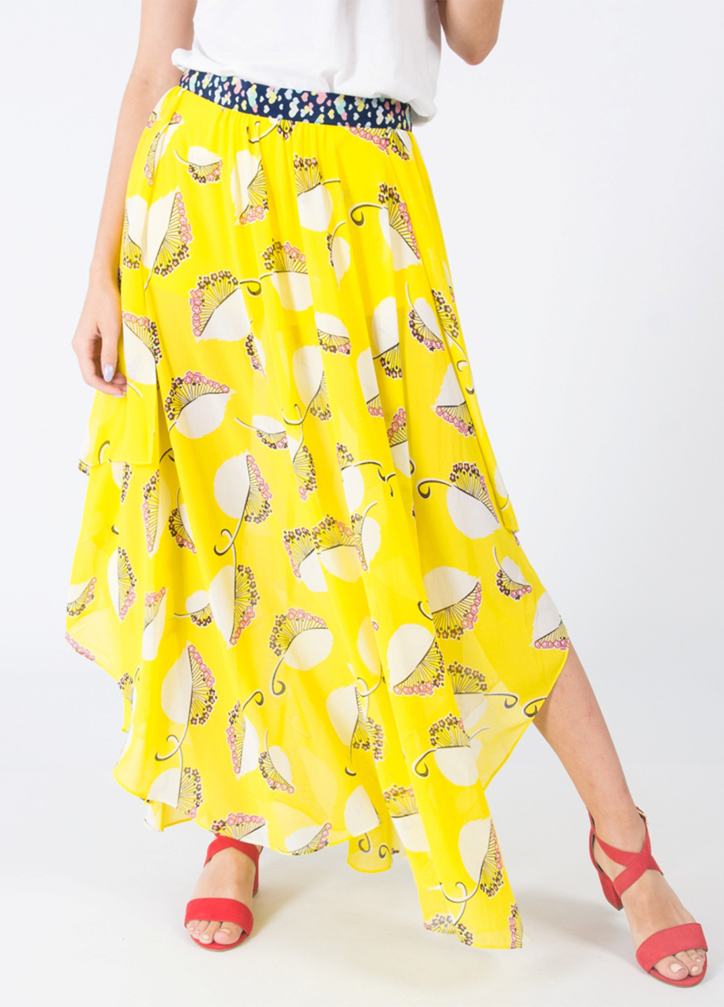 Желтая кэжуал цветочной расцветки юбка Traffic People клешированная