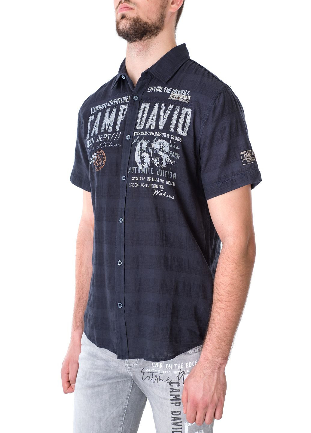 Синяя рубашка однотонная Camp David