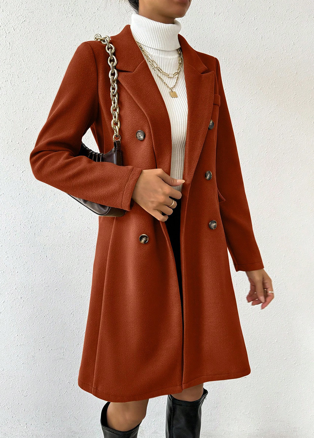 Рожево-коричневе демісезонне Пальто двобортне SHEIN