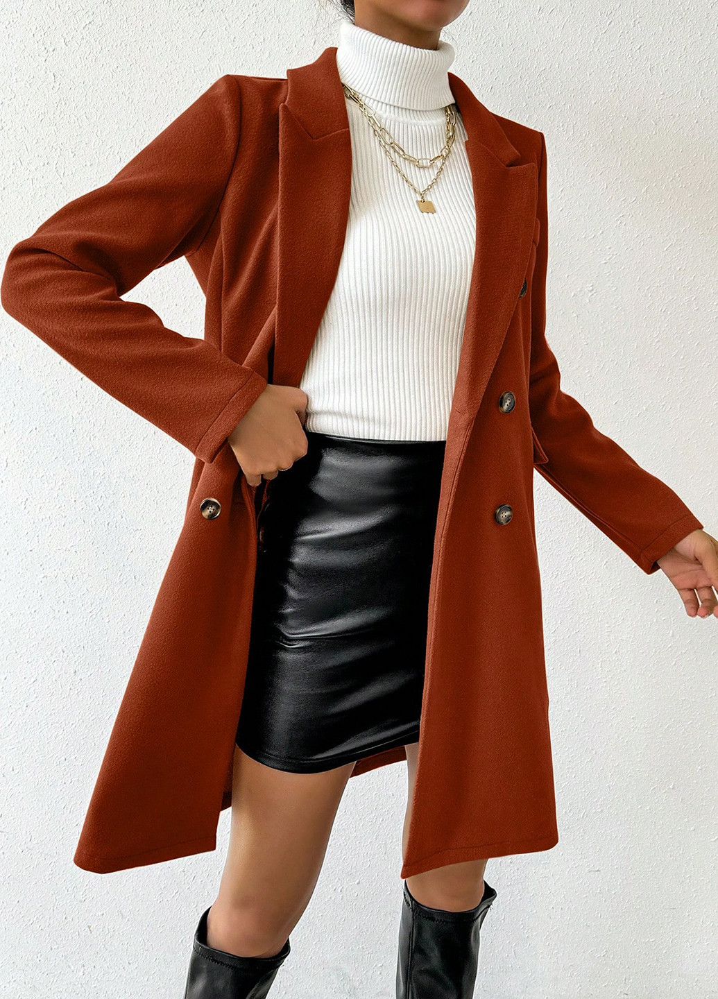 Рожево-коричневе демісезонне Пальто двобортне SHEIN