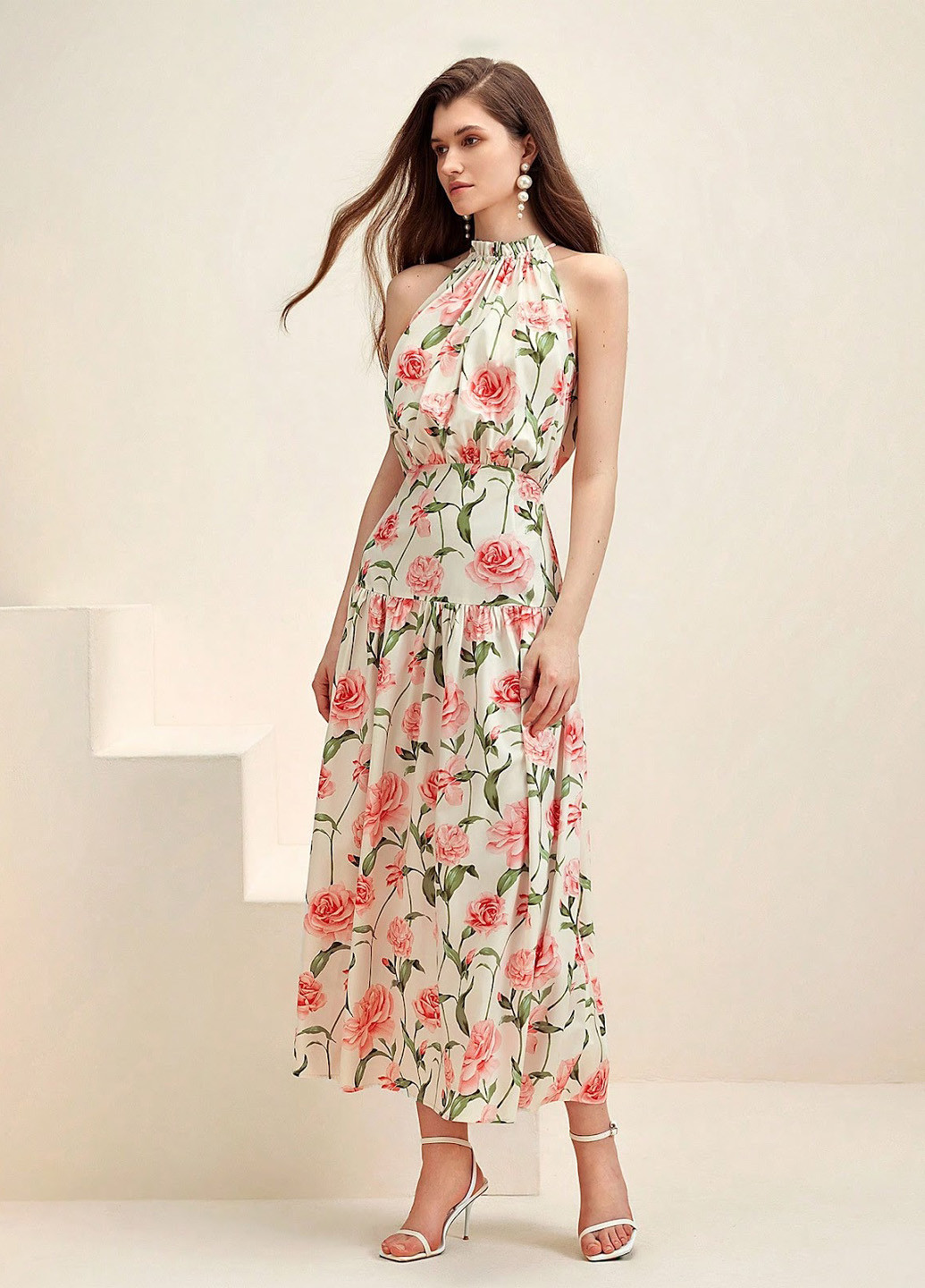 Молочна кежуал сукня а-силует SHEIN з квітковим принтом