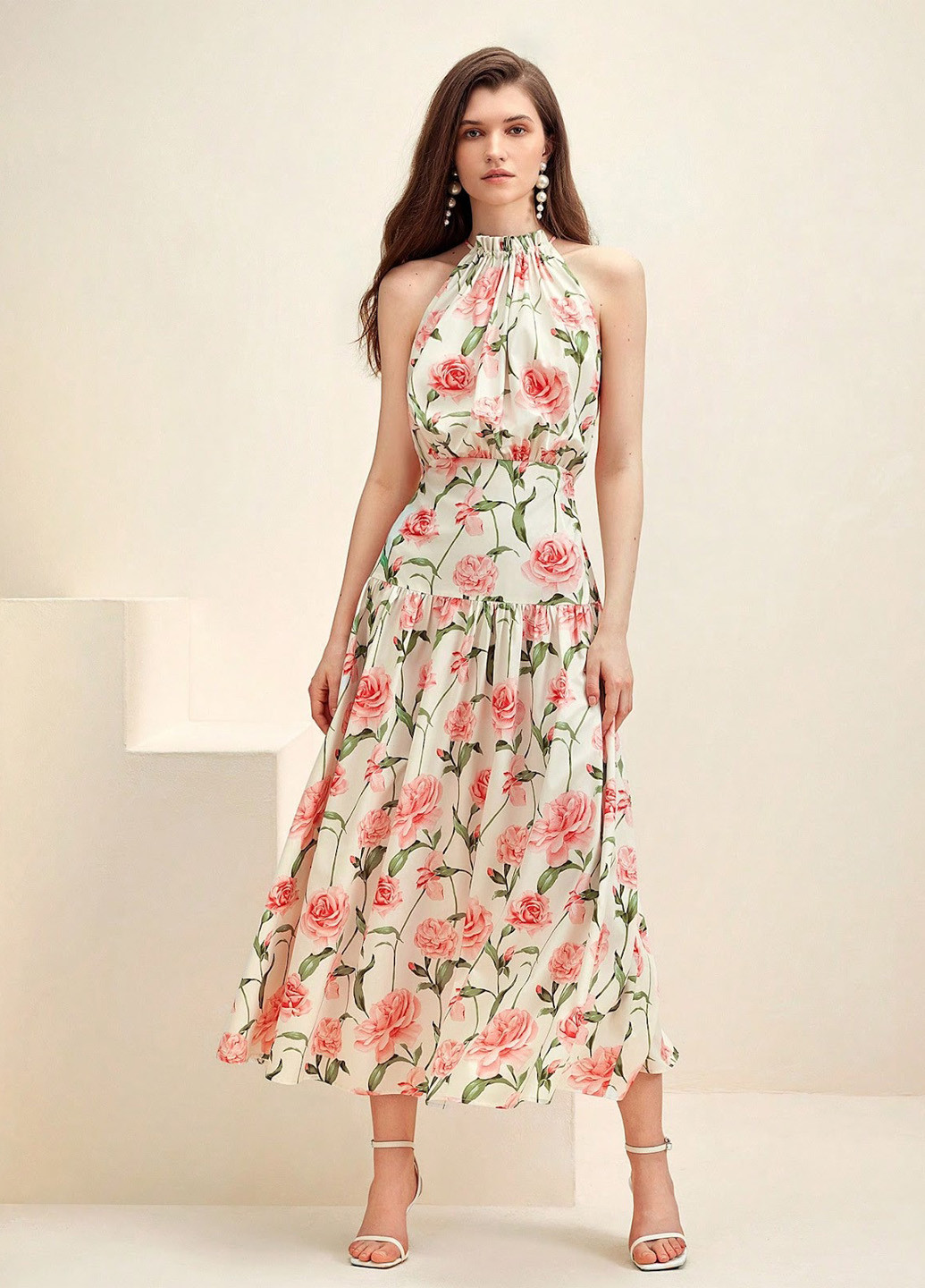 Молочна кежуал сукня а-силует SHEIN з квітковим принтом