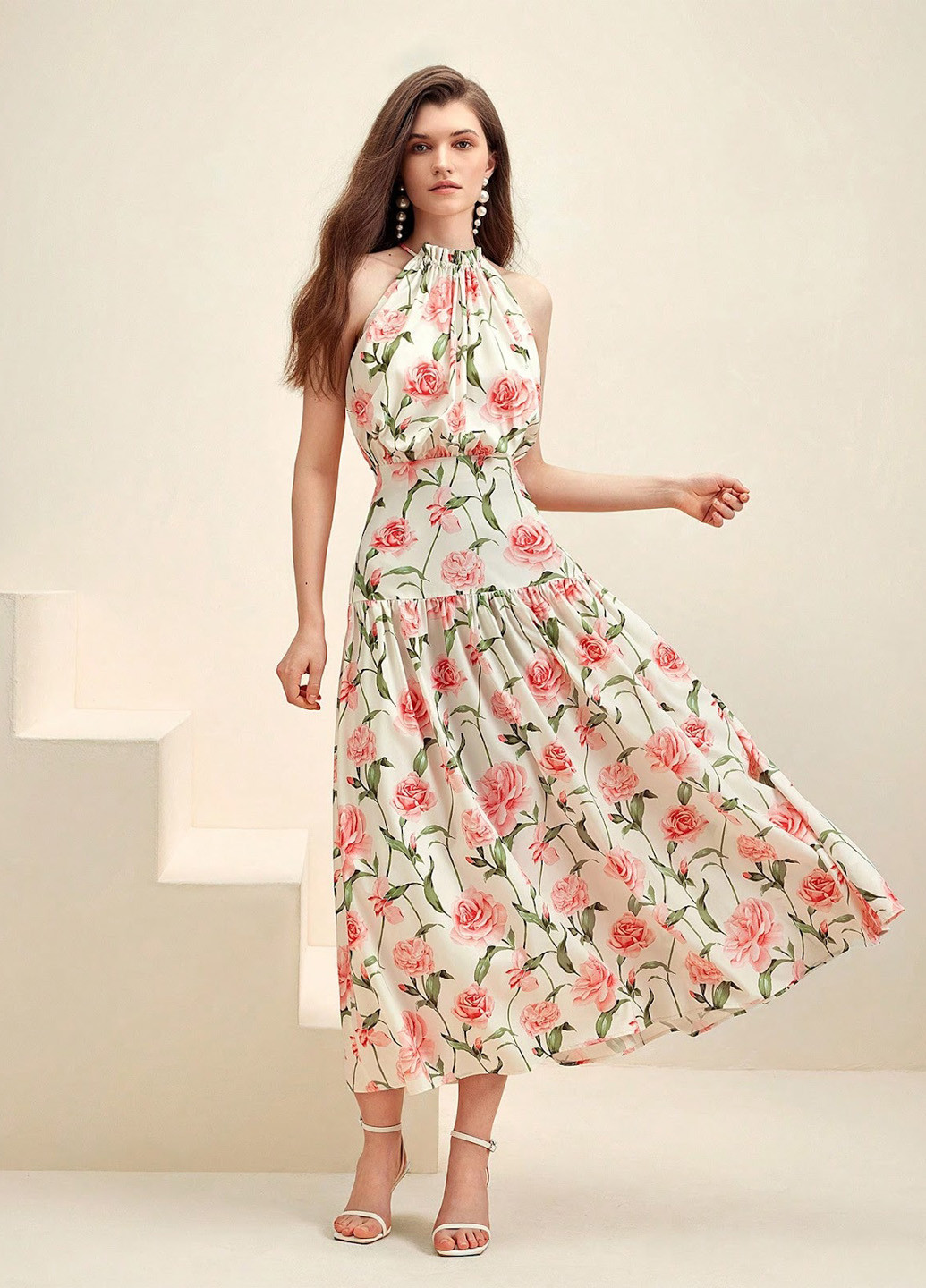 Молочна кежуал сукня а-силует SHEIN з квітковим принтом