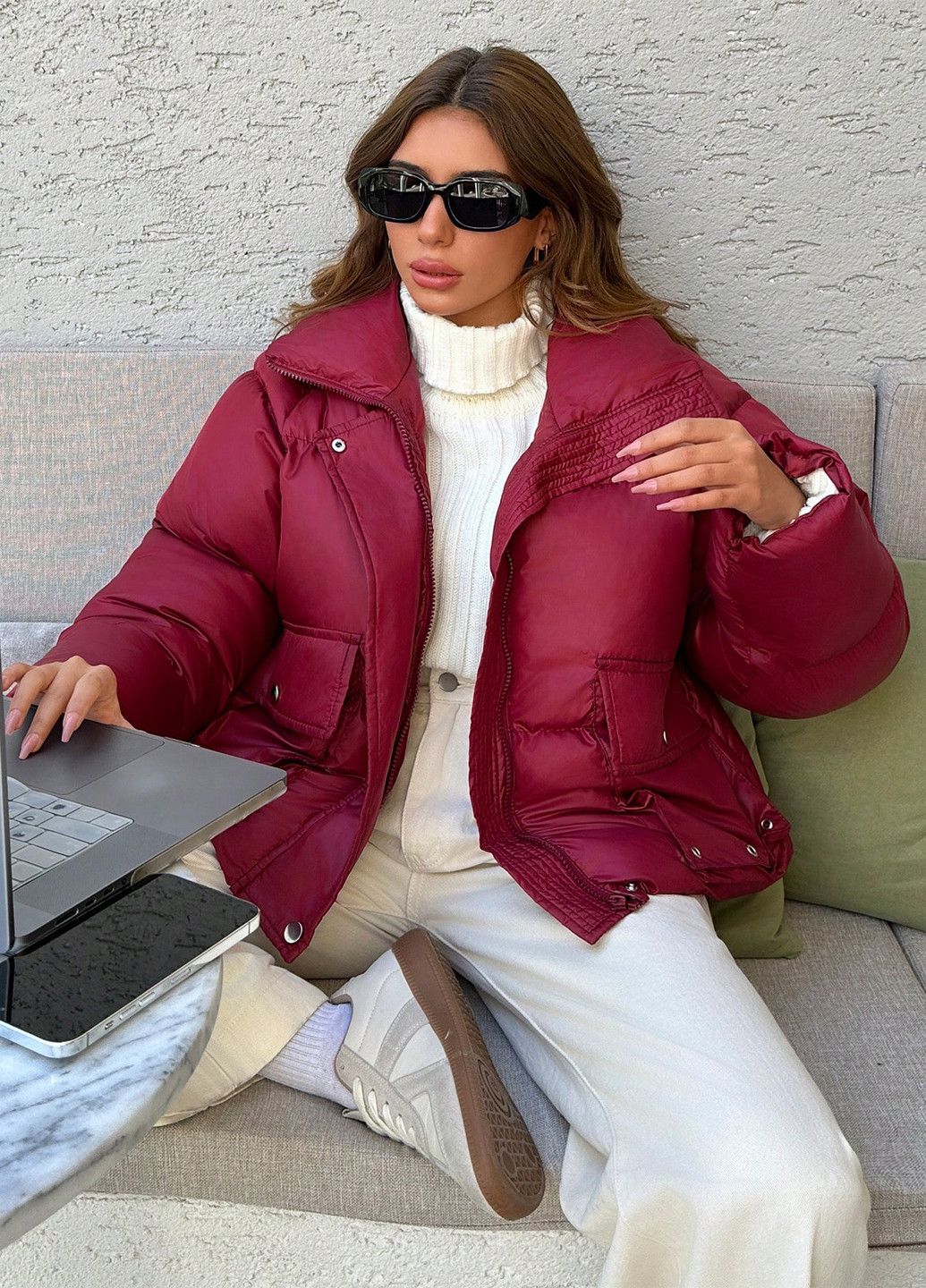 Бордовая зимняя куртка SHEIN