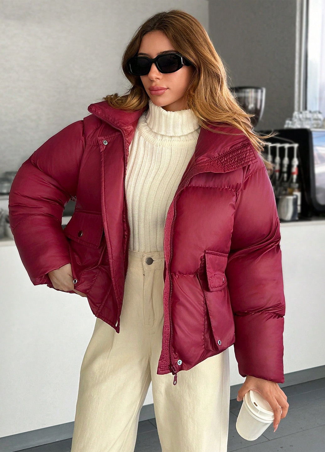 Бордовая зимняя куртка SHEIN