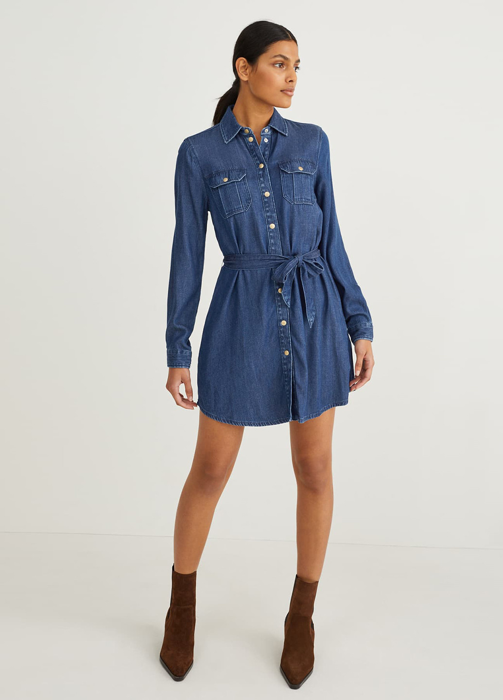 Синя джинсова, кежуал сукня сукня-сорочка C&A однотонна