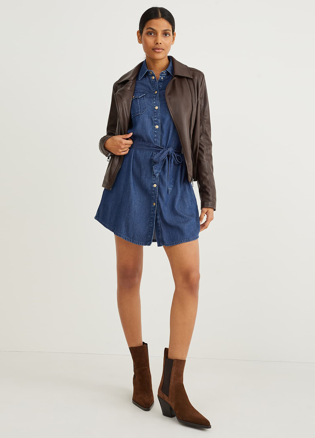 Синя джинсова, кежуал сукня сукня-сорочка C&A однотонна