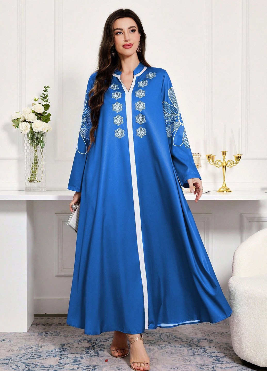 Синя кежуал, вечірня сукня SHEIN з малюнком