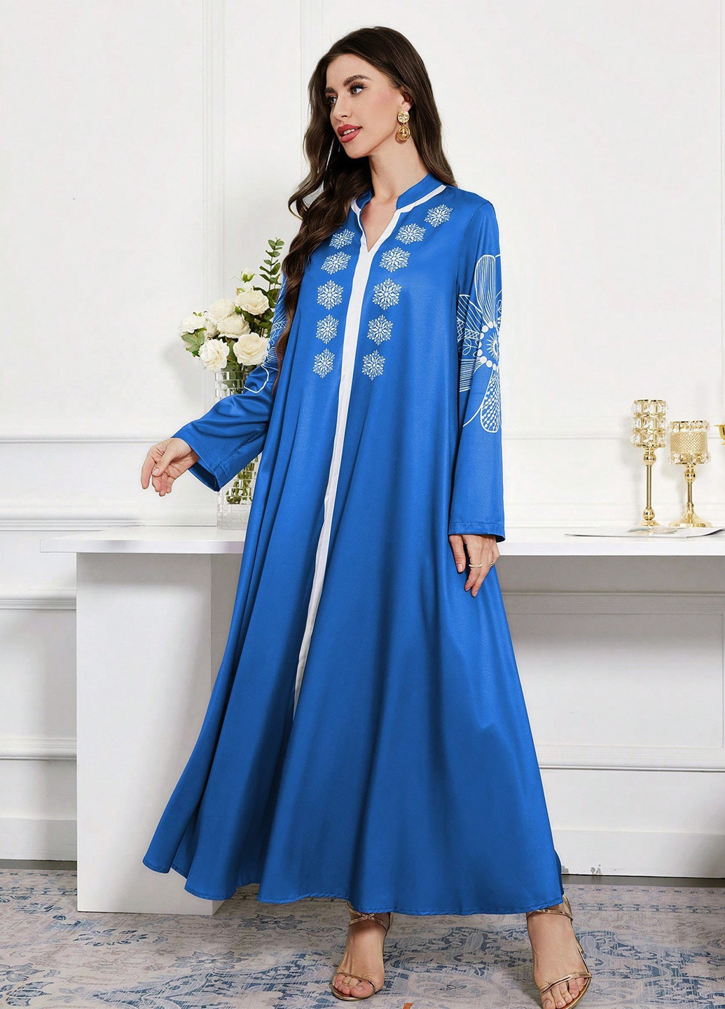 Синя кежуал, вечірня сукня SHEIN з малюнком