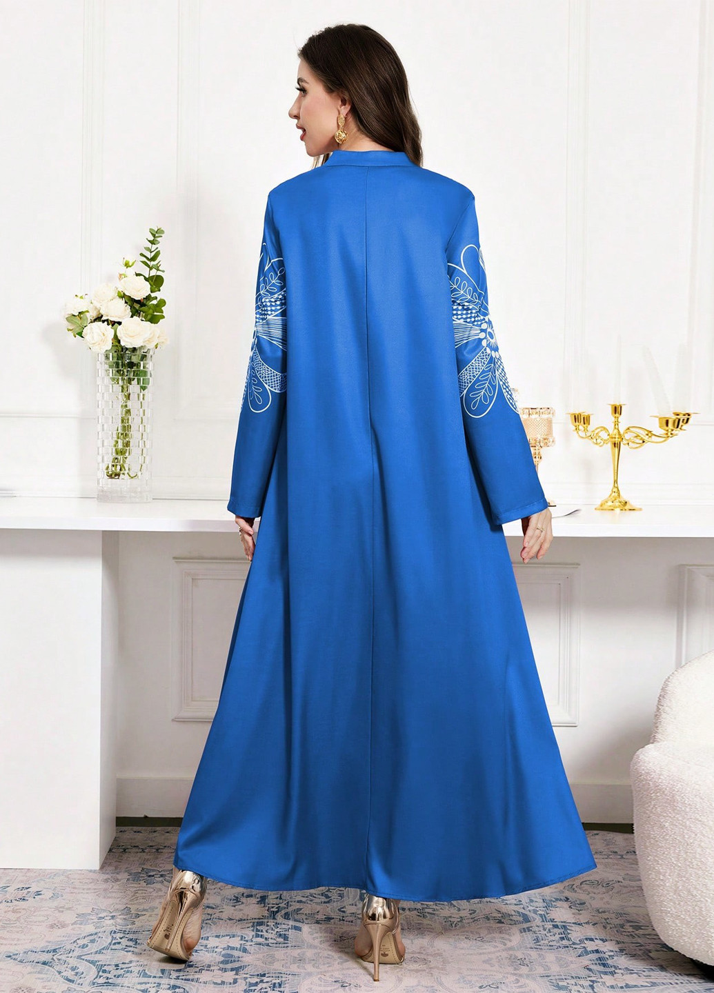 Синя кежуал, вечірня сукня SHEIN з малюнком