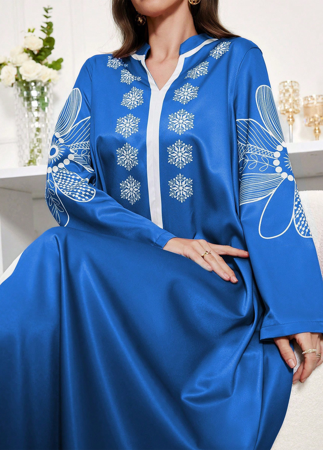 Синя кежуал, вечірня сукня SHEIN з малюнком