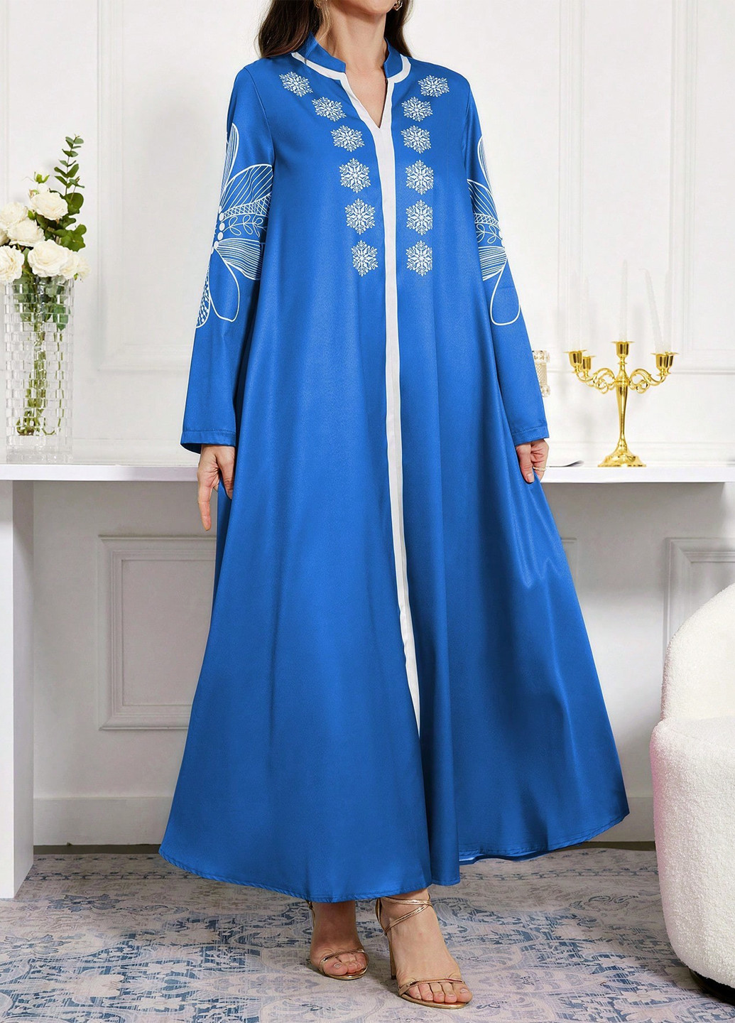 Синя кежуал, вечірня сукня SHEIN з малюнком