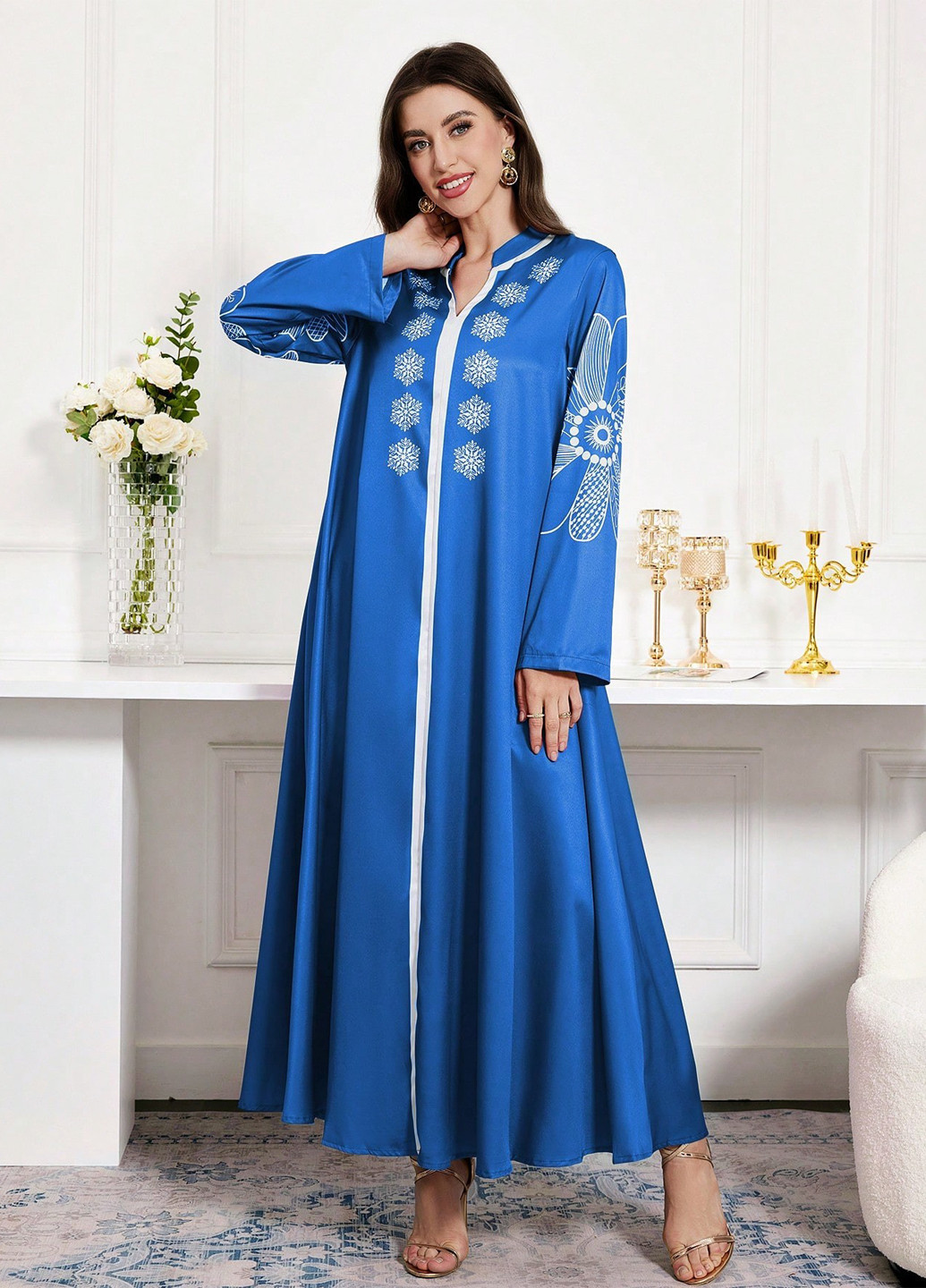 Синя кежуал, вечірня сукня SHEIN з малюнком