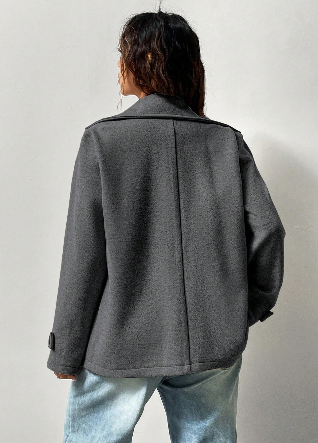 Темно-сіре Діловий, Кежуал напівпальто двобортне SHEIN однотонне