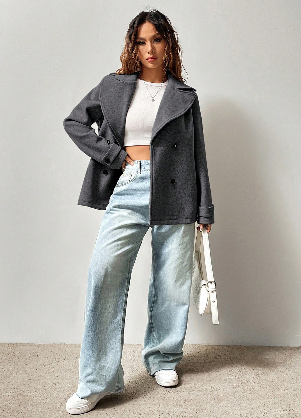 Темно-сіре Діловий, Кежуал напівпальто двобортне SHEIN однотонне