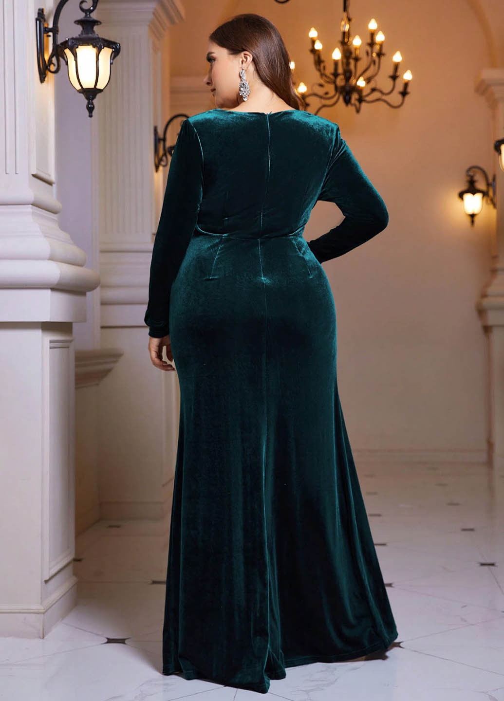 Морской волны вечернее, праздничный платье годе SHEIN однотонное